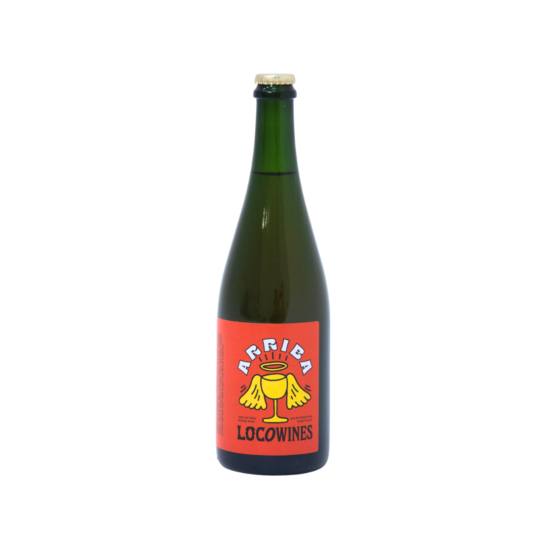 Arriba sparkling orange organic wine bottle by Loco Wines product shot