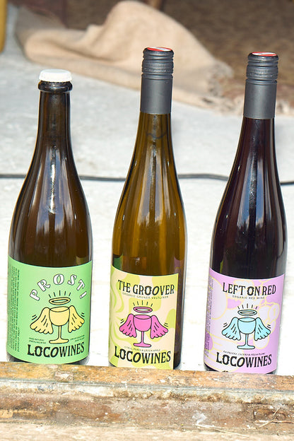 Loco Wines Keep It Simple organic wine bundle featuring PROST! sparkling, The Groover organic white wine, and Left on Red chilled organic red wine